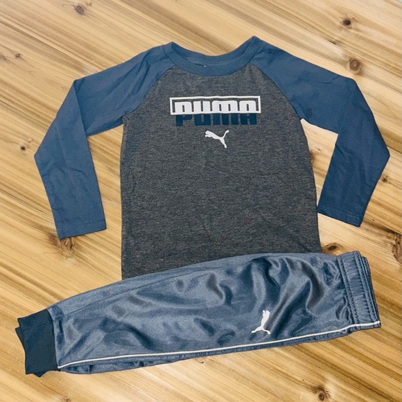 PUMA Kids Boy 3Pc Set Brand Logo Shirts And Pants, Blue/Grey Size 4T Kids - Picture 4 of 13